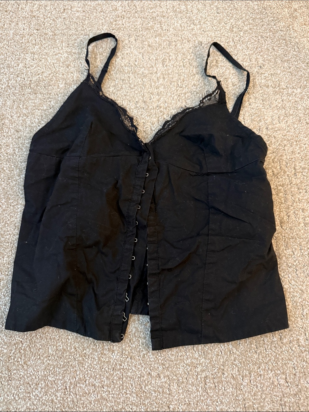Zara Black Hook-Front Lace-Trim Camisole